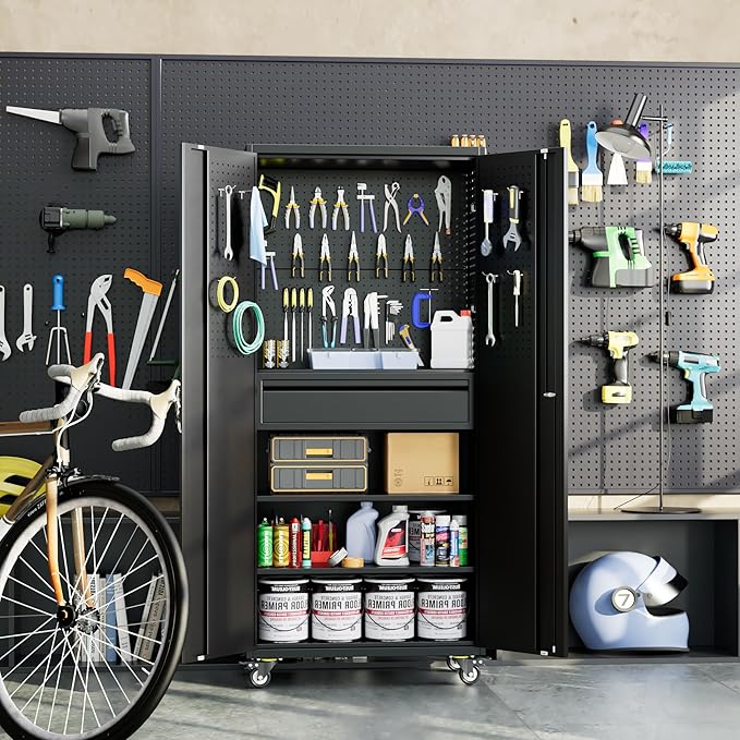 Metal Storage Cabinet with Drawers, Locking Garage Tool Cabinets on Wheels with - Image 9