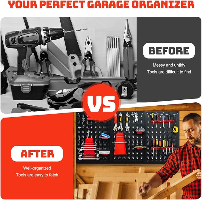 Goplus Garage Pegboard Tool Organizer, 4ft Metal Pegboard Wall Organizer w/3 - Image 6