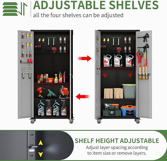 71'' Garage Storage Cabinet on Wheels Metal Tool Cabinets - Image 5