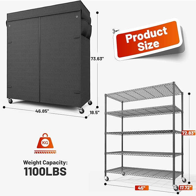 REIBII 45''W Storage Shelves Waterproof Metal Shelving - Image 3