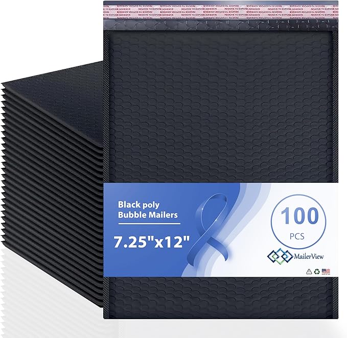 Black Poly Bubble Mailers 7.25x12 inch #1 | Self Seal Padded Envelopes | by MAILERVIEW