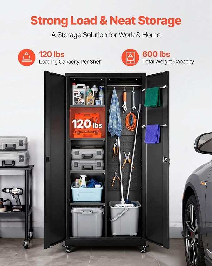 VEVOR Metal Storage Cabinet, 70.6 in Rolling Steel Garage Cabinet - Image 4