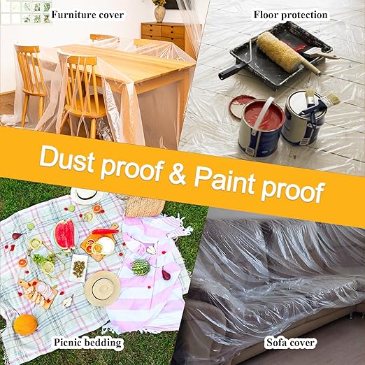 Pre-Taped Masking Film, 4 Rolls 8.8 x 65 Feet Plastic Sheeting, Painters Drop - Image 4