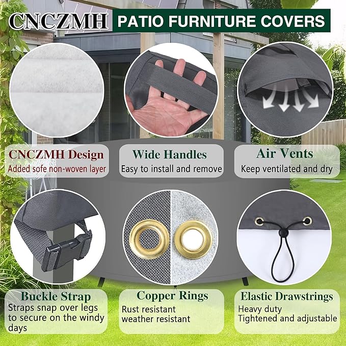 Heavy Duty Patio Furniture Covers Waterproof, 600D Round Outdoor Furniture - Image 5