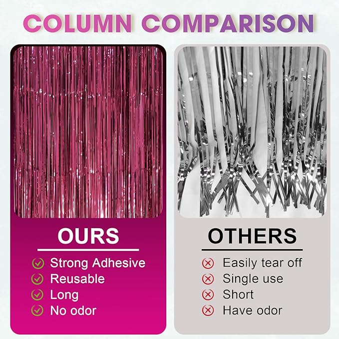 3 Pack 3.3 x 8.2 ft Burgundy Foil Fringe Backdrop Curtains, Tinsel Streamers - Image 4