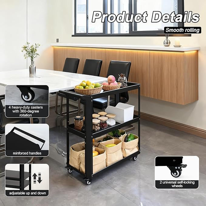 3 Tier Metal Utility Rolling Cart - Image 4