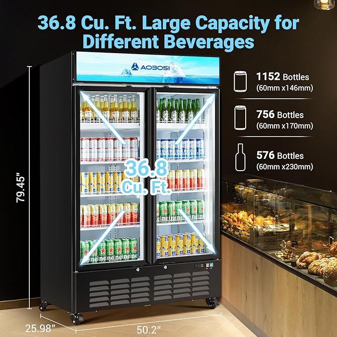 AAOBOSI Commercial Merchandiser Refrigerator, 36.8 Cu.Ft Glass Door Display - Image 6