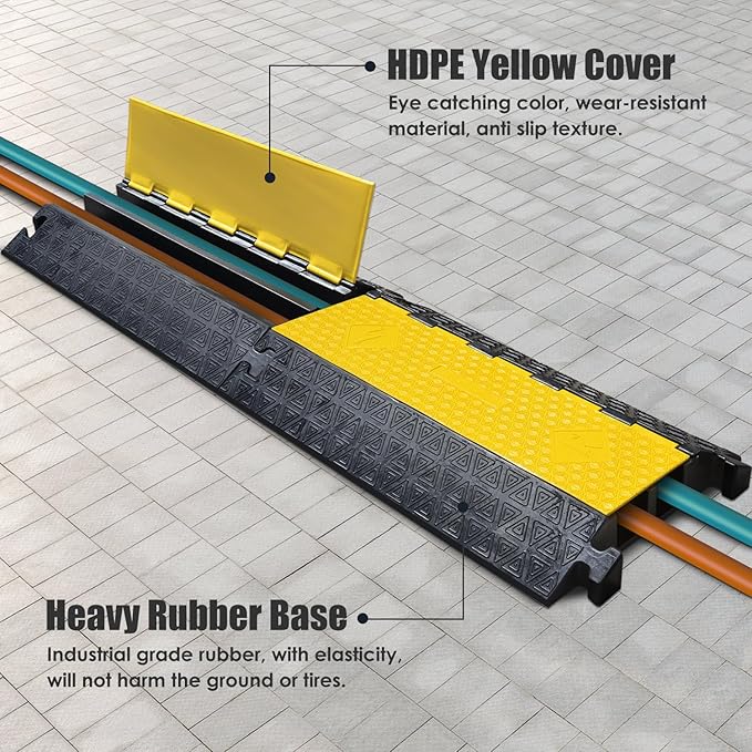 Large 2-Channel Rubber Floor Cable Protector Ramp, Heavy-Duty Floor Cable Wire - Image 6