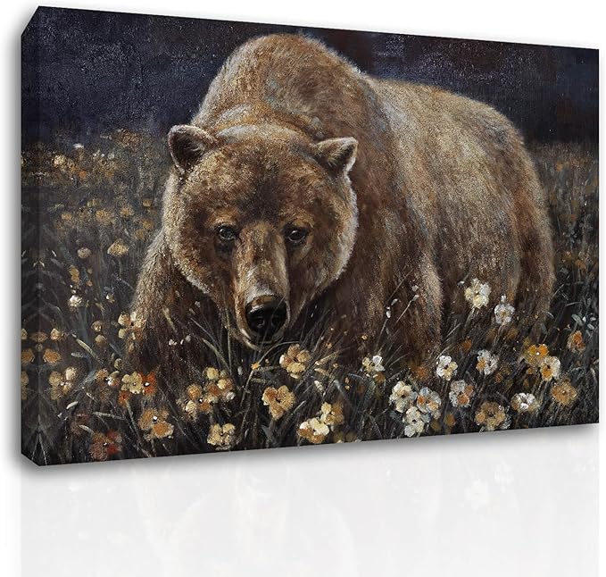ZHENGYIN Brown Grizzly Bear Wall Art, Rustic Cabin Lodge Wildlife Canvas Print - Image 7