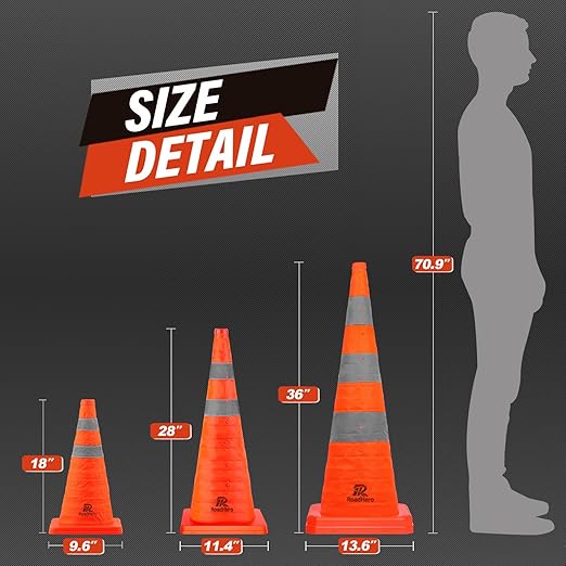 RoadHero 28 Inch 4 Pack Collapsible Traffic Safety Cones, Parking Lots - Image 5