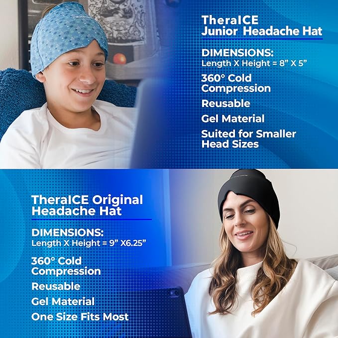 TheraICE Migraine Relief Cap Junior, Soothing Headache Boo Boo Ice Pack Mask - Image 2