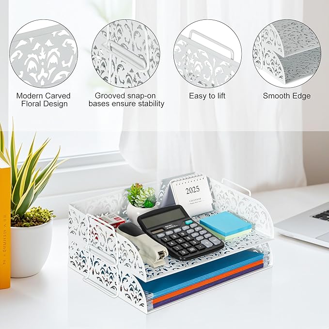 EasyPAG Paper Organizer for Desk 2 Tier Stackable Paper Tray for A4 Legal Size - Image 3