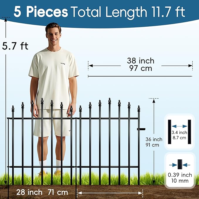 Metal Garden Fence 36" H x 28" W 5 Panels 11.6 Ft Total, Rustproof Animal - Image 5