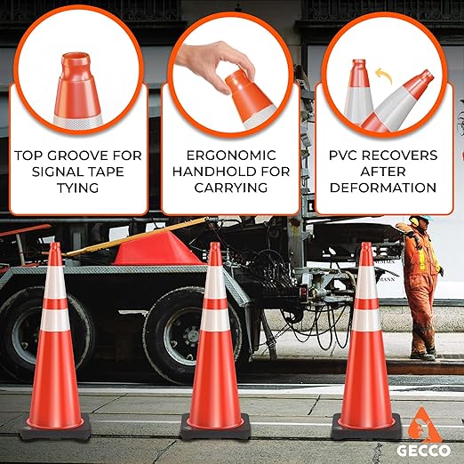GECCO ™ 36 Inch 10 Lb Heavy Tall Orange Traffic Cones Set | Large Safety Cones - Image 5