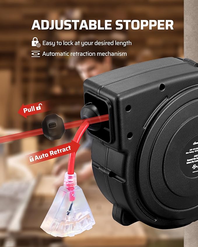 DEWENWILS Retractable Extension Cord Reel, 40 FT Heavy Duty Power Cord - Image 5