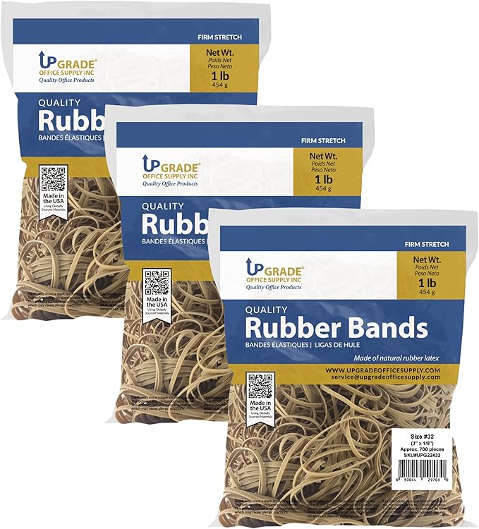 Upgrade Rubber Bands Size 32 700 Bands 1 lb Bag 3 Pack USA by UpgradeOfficeSupply