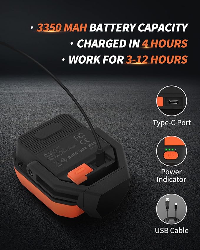 Rechargeable Work Light with 4 Modes, 1200LM Magnetic Work Light with IP65 - Image 3