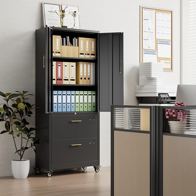 METAN Metal File Cabinet with 2 Drawers and 2 Shelves, Office Filing Cabinet on - Image 9