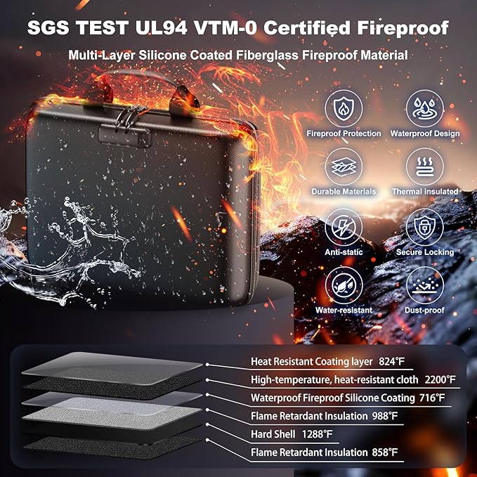 Fireproof Document Box, Hard Case Fireproof File Organizer Box - Image 2