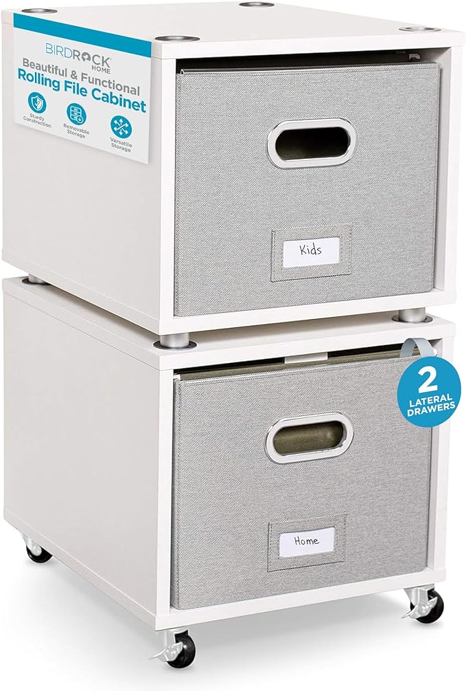 BIRDROCK HOME Rolling File Cabinet – Decorative Storage Shelf w/Removable Bins by BIRDROCKHOME