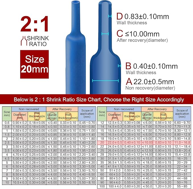 Chanzon 2:1 Ratio 25/32" Heat Shrink Tubing 3.3Ft Roll Blue Polyolefin Sleeving - Image 3
