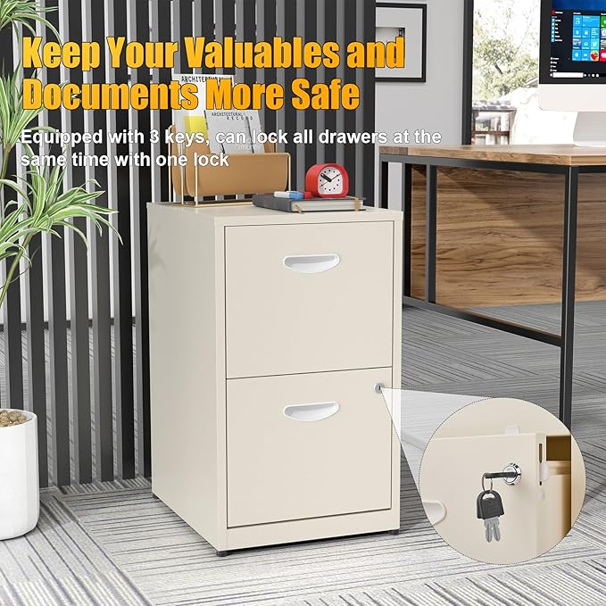 Filing Cabinet 2 Drawer with Lock, Under Desk Metal Filing Cabinet, Two Drawer - Image 4