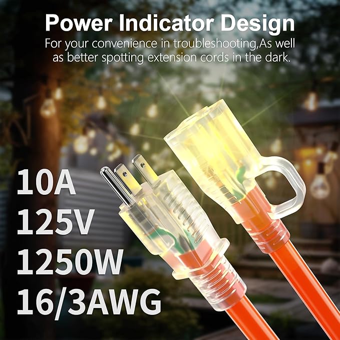 HUANCHAIN 16/3 100 ft Outdoor Extension Cord Waterproof - Image 2