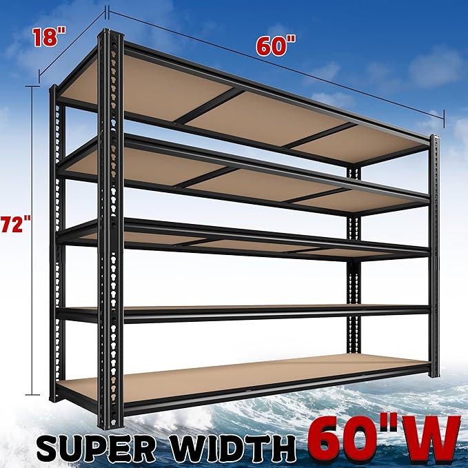 60" W Garage Shelving 72" H Metal Shelving 3500LBS Storage Shelves Heavy Duty 5 - Image 3