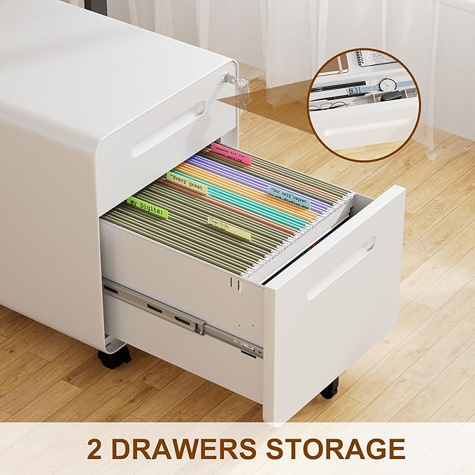 2 Drawer File Cabinet with Lock and 4 Keys, Mobile Metal Filing Cabinet - Image 6