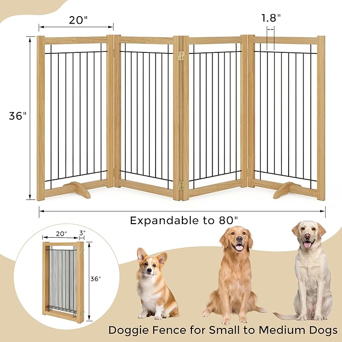 Wire Dog Gate Solid Wood Frame, Anti-Chewing, Indoor Freestanding Pet Gate - Image 2