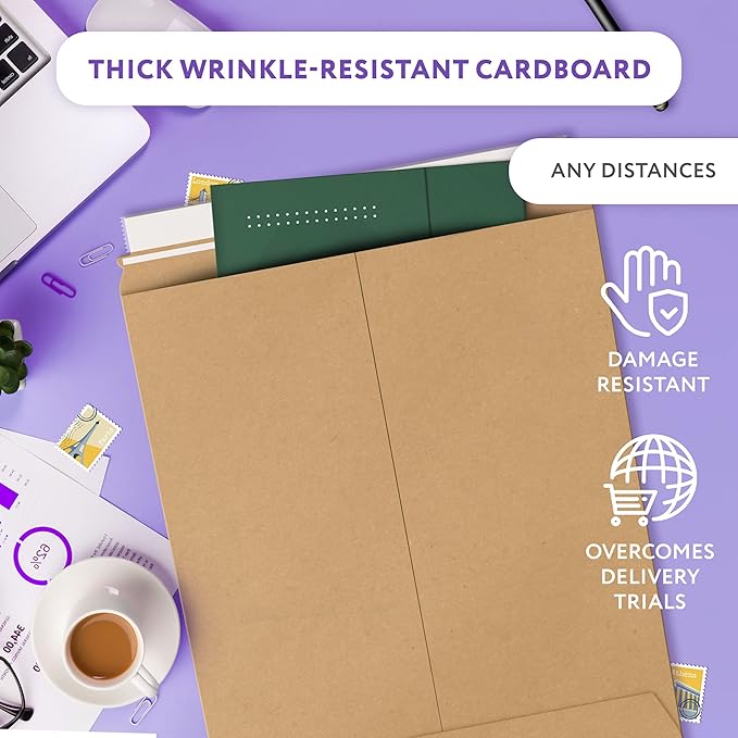 Natural Kraft Rigid Mailers, 12.75 x 15 Inches. Pack of 10 Paperboard - Image 3