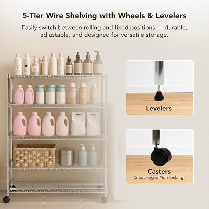 Displays By Jack 5 Tier Heavy Duty Wire Shelving Unit Storage Rack - Image 5