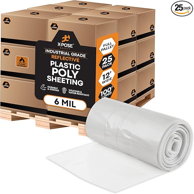 Xpose Safety Clear Plastic Sheeting – 12' x 100' Rolls – Heavy Duty 6 Mil Fire by XposeSafety