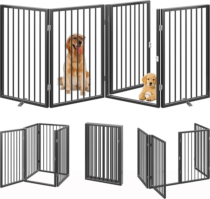 Vantas Folding No-Assembly Metal Pet Gate 80" Wide, Freestanding Accordion - Image 3