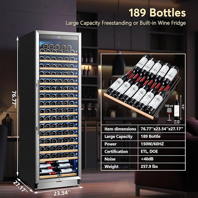 Tylza Wine Fridge 24 Inch, 189 Bottles Large Wine Cooler Refrigerator, Built-in - Image 2