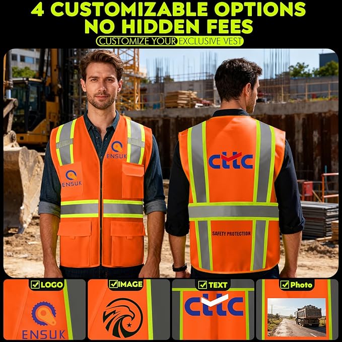 BeautyWill 10/20 Pack Custom Logo Safety Vest, Bulk High Visibility Class 2 - Image 6