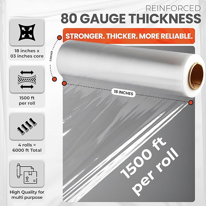 Heavy Duty 18" Shrink Wrap Roll – Clear Stretch Wrap - Image 2