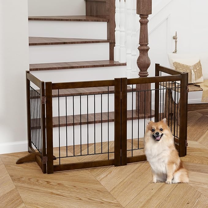 Wire Dog Gate Solid Wood Frame, Anti-Chewing, Indoor Freestanding Pet Gate - Image 7