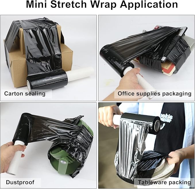 BOMEI PACK1 Roll Industrial Black Mini Stretch Wrap Roll - Image 5