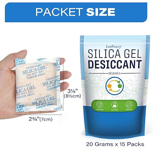 LotFancy Silica Gel Desiccant Packets, 20 Gram 50 Packs, Rechargeable Desiccant - Image 8