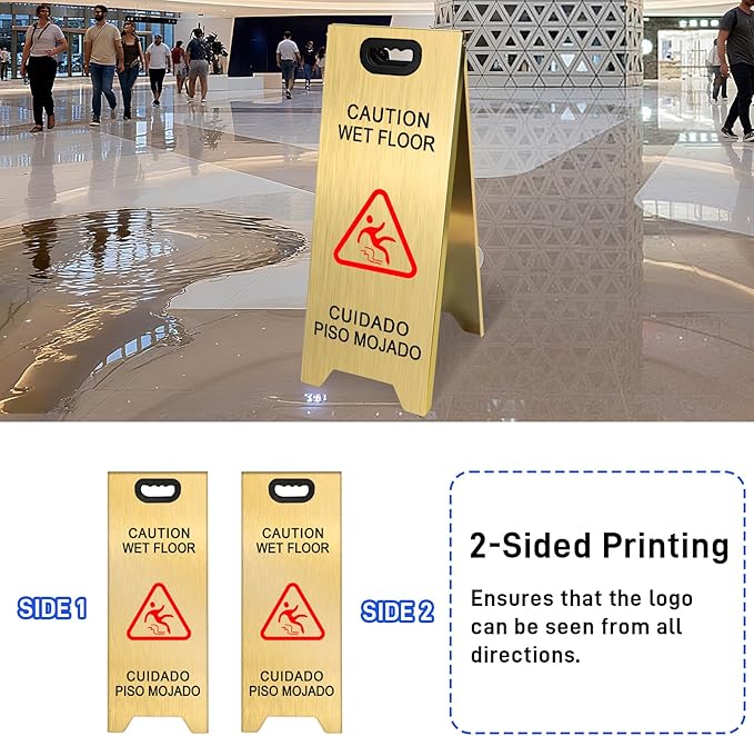 4 Pack Stainless Steel Wet Floor Sign, 24 Inch Caution Wet Floor Sign Portable - Image 5