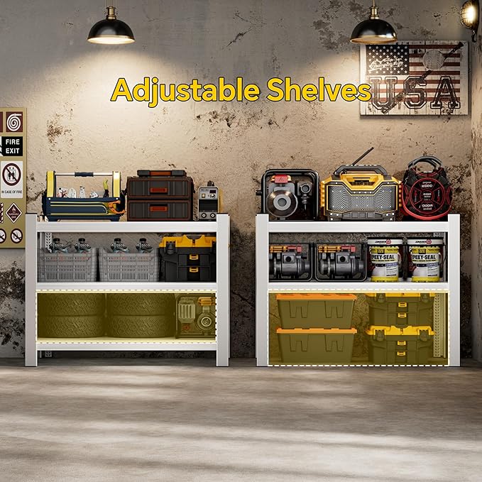 CJF Metal Storage Shelves, 3-Tier Garage Shelving Unit, Heavy Duty Adjustable - Image 4