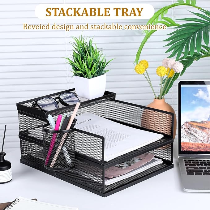 Black Metal Letter Tray Set, Front Load File Paper Holder - Image 6