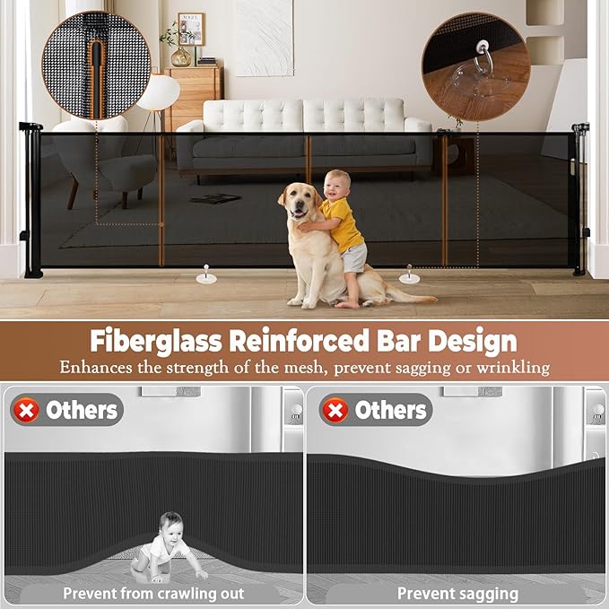 120" Retractable Baby Gate Extra Wide, Mesh Gate Long Child Gate Pet Gate - Image 4