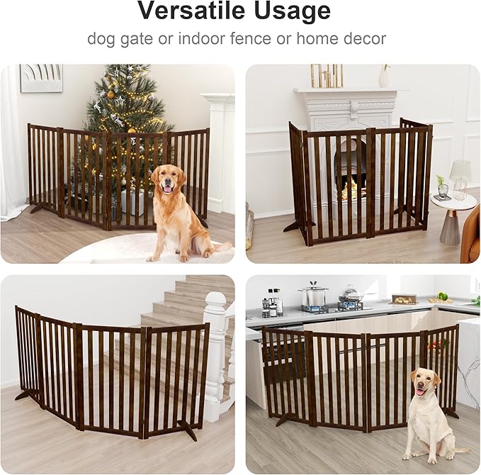 36" Height Extra Tall Freestanding Pet Gate, Solid Wood Folding Safety Fence - Image 4