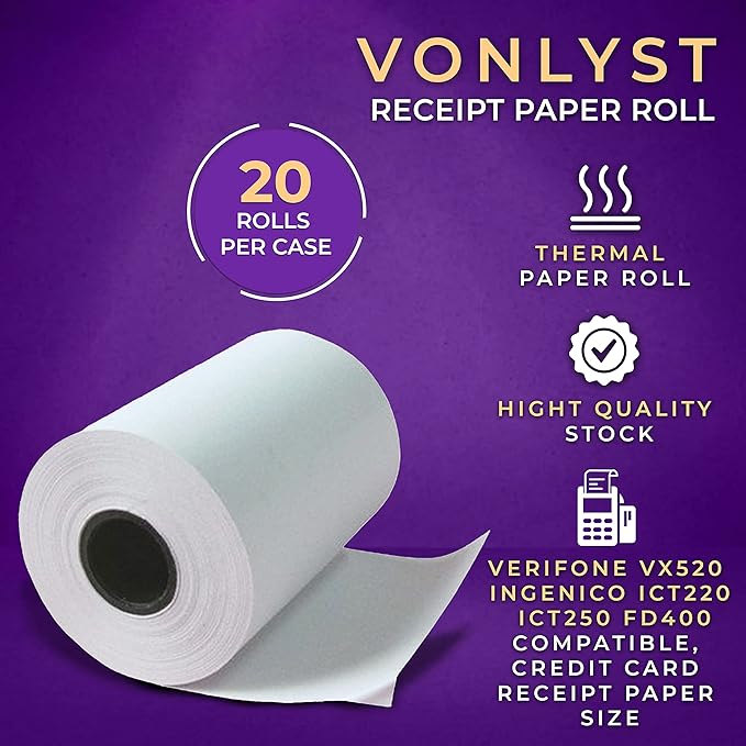 Thermal Paper Roll 2 1/4 x 55 for Verifone Vx520 Ingenico ICT220 ICT250 FD400 - Image 5