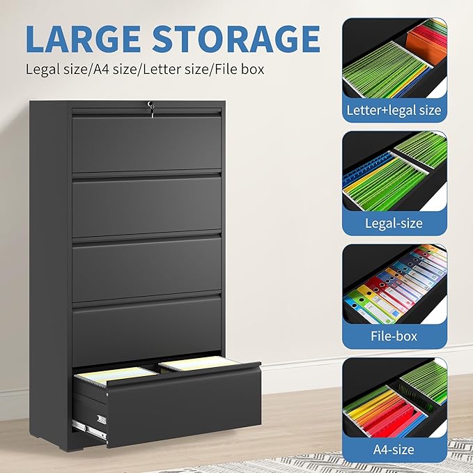 File Cabinets 5 Drawer, Metal Office Storage Filing Cabinet - Image 4