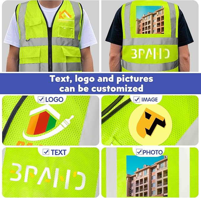 BeautyWill 10/20 Pack Custom Logo Safety Vest, Bulk High Visibility Class 2 - Image 5