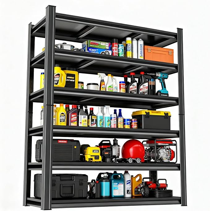 6-Tier Garage Shelves, Metal Shelving Unit, Adjustable Storage Shelves Heavy by Beaunatixx