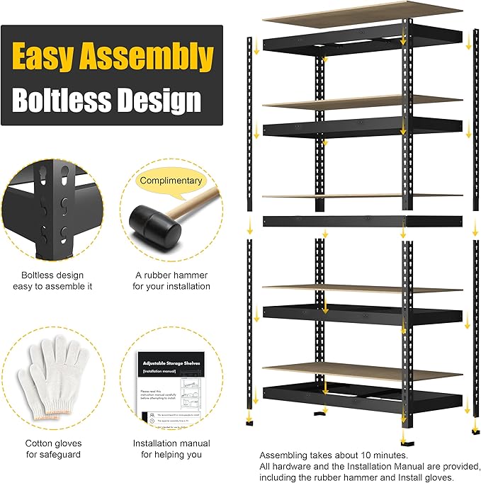 PrimeZone 3 Pack Storage Shelves 48" x 24" x 72", 5 Tier Adjustable Garage - Image 5